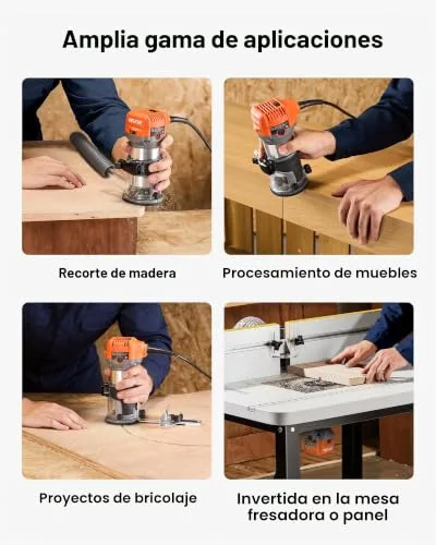 VEVOR ▫️ Fresadora de madeira de 1 HP (710 W), fresadora elétrica com 6 velocidades variáveis, com base fixa e cobertura antipó, fresadora de cantos para carpintaria e projetos de bricolage, com cabo 5