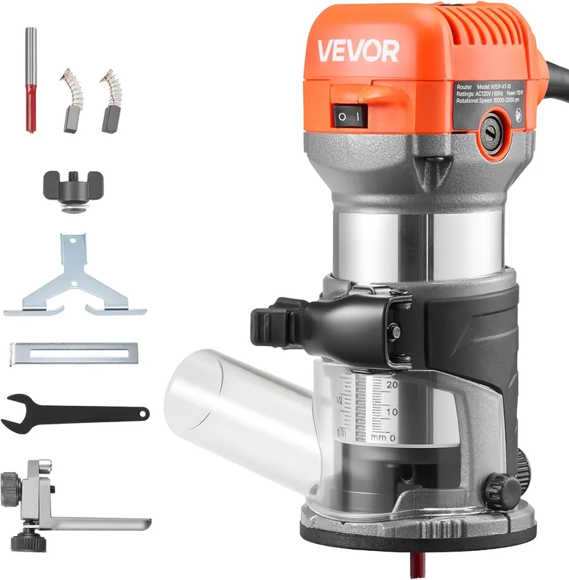 VEVOR ▫️ Fresadora de madeira de 1 HP (710 W), fresadora elétrica com 6 velocidades variáveis, com base fixa e cobertura antipó, fresadora de cantos para carpintaria e projetos de bricolage, com cabo