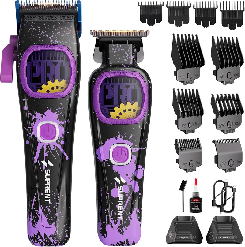 SUPRENT ▫️ Máquinas Profissionais de Corte de Cabelo, Máquina de Cortar Cabelo Sem Fios - Roxa