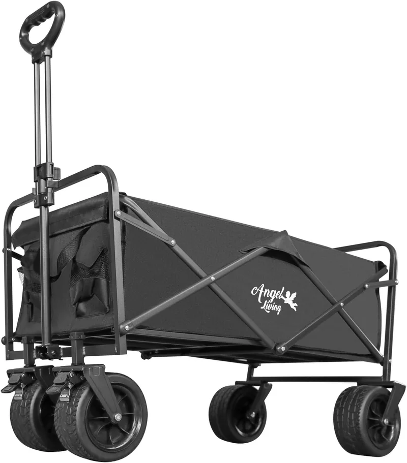 Angel Living ▫️ Carrinho de praia dobrável com travões, 300 L, 150 kg; carrinho dobrável com rodas extragrandes de 7 × 4 polegadas para todo o tipo de terreno; carrinho de transporte para jardim, campismo e compras