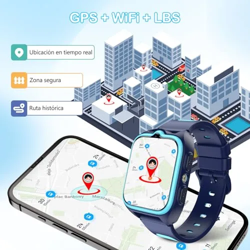 IOWODO ▫️ 4G Relógio Inteligente para Crianças com Videochamada e GPS, Relógio Inteligente para Crianças com Função SOS, Lanterna LED,Conversa por Voz, Bateria de 800 mAh, Modo Aula, Podómetro, Câmara, IP68, Presente e Brinquedo para Meninas e Meninos 2