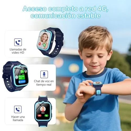 IOWODO ▫️ 4G Relógio Inteligente para Crianças com Videochamada e GPS, Relógio Inteligente para Crianças com Função SOS, Lanterna LED,Conversa por Voz, Bateria de 800 mAh, Modo Aula, Podómetro, Câmara, IP68, Presente e Brinquedo para Meninas e Meninos 3