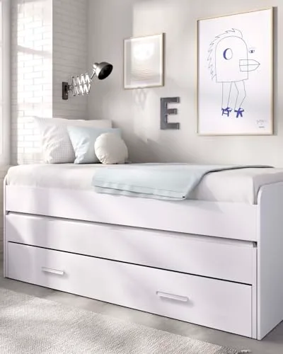 DEKIT GRUPO RIMOBEL ▫️ DEKIT - Pacote Económico para Jovens: Cama Embutida Pema, 2 bases de colchão com ripas largas e 2 colchões viscoelásticos Nova 90 x 190 2