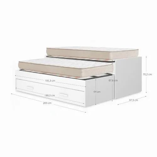 DEKIT GRUPO RIMOBEL ▫️ DEKIT - Pacote Económico para Jovens: Cama Embutida Pema, 2 bases de colchão com ripas largas e 2 colchões viscoelásticos Nova 90 x 190 3