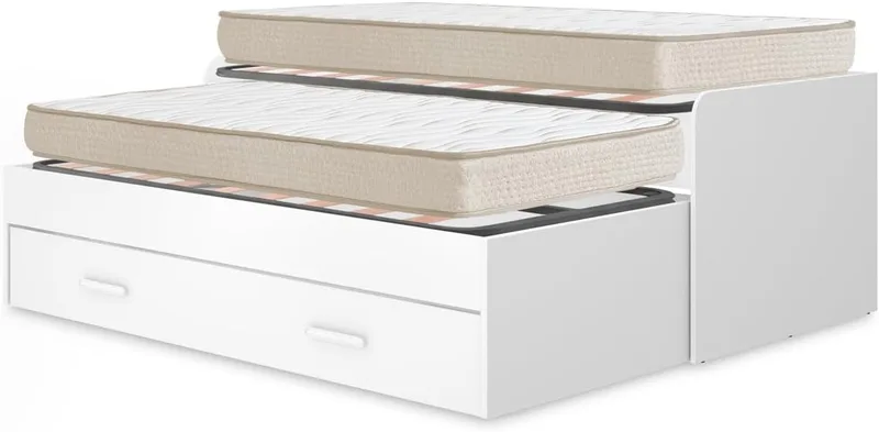 DEKIT GRUPO RIMOBEL ▫️ DEKIT - Pacote Económico para Jovens: Cama Embutida Pema, 2 bases de colchão com ripas largas e 2 colchões viscoelásticos Nova 90 x 190