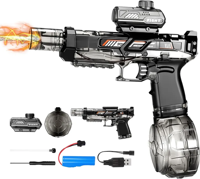 Lomffy ▫️ Pistola de água eletrónica para crianças e adultos, pistola de água automática com luz que simula uma chama, de longo alcance, pistola de água motorizada para piscina, praia e festas, brinquedos para meninos e meninas