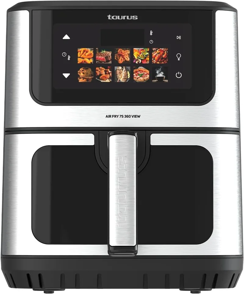 Taurus ▫️ Air Fryer 7S 360 View | 6,5L | 10 Programas | Dupla Resistência | Cozedura Uniforme | Função Manter Quente | Temporizador de 60 min | Ecrã Táctil Digital | 1900W | Sem BPA e PFOA | Sem BPA e PFOA | 6,5L | 10 Programas | Dupla Resistência | Cozedura Uniforme | Função Manter Quente | Tempori