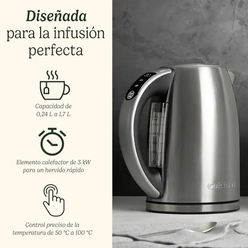 CUISINART ▫️ Fervedor Elétrico SmartElite 1,7 L em aço inoxidável – Ecrã tátil, temperatura regulável entre 50 e 100 °C, fervura rápida de 3 kW, filtro anticalcário desativável, bico de vertimento preciso 2