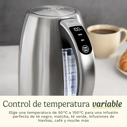 CUISINART ▫️ Fervedor Elétrico SmartElite 1,7 L em aço inoxidável – Ecrã tátil, temperatura regulável entre 50 e 100 °C, fervura rápida de 3 kW, filtro anticalcário desativável, bico de vertimento preciso 3