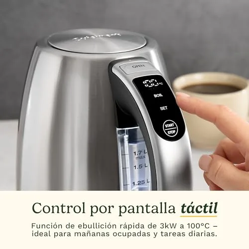 CUISINART ▫️ Fervedor Elétrico SmartElite 1,7 L em aço inoxidável – Ecrã tátil, temperatura regulável entre 50 e 100 °C, fervura rápida de 3 kW, filtro anticalcário desativável, bico de vertimento preciso 4