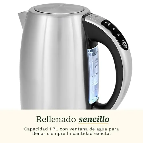 CUISINART ▫️ Fervedor Elétrico SmartElite 1,7 L em aço inoxidável – Ecrã tátil, temperatura regulável entre 50 e 100 °C, fervura rápida de 3 kW, filtro anticalcário desativável, bico de vertimento preciso 5