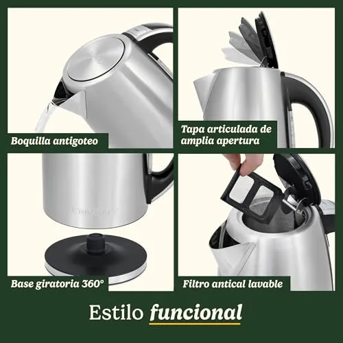 CUISINART ▫️ Fervedor Elétrico SmartElite 1,7 L em aço inoxidável – Ecrã tátil, temperatura regulável entre 50 e 100 °C, fervura rápida de 3 kW, filtro anticalcário desativável, bico de vertimento preciso 6