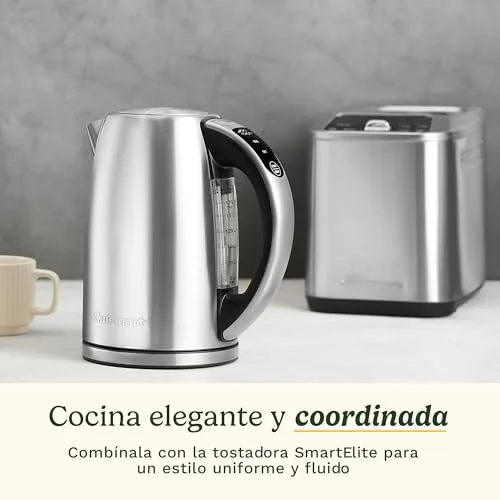 CUISINART ▫️ Fervedor Elétrico SmartElite 1,7 L em aço inoxidável – Ecrã tátil, temperatura regulável entre 50 e 100 °C, fervura rápida de 3 kW, filtro anticalcário desativável, bico de vertimento preciso 7