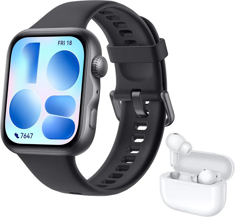 HUAWEI ▫️ Watch FIT 5 Smartwatch Preto+FreeBuds SE 4 Bege, GPS, Ecrã AMOLED de 1,82″, 2500 nits, Ultraleve, Pagamento NFC, 5ATM, Autonomia até 10 dias, Modos de treino, Monitorização da saúde