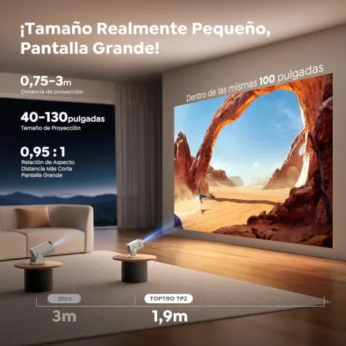 TOPTRO ▫️ Projetor portátil 【Android 14.0 e aplicação integrada】 Projetor 4K/1080P com suporte para projeção de curta distância, correção automática de distorção trapezoidal, Wi-Fi 6 e Bluetooth 5.4, MiniProjetor com rotação de 270° e suporte incluído para cinema em casa 3