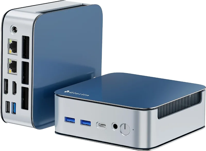 Glorlin ▫️ Mini PC Ryzen 5 6600H (Beats 7430U/5825U), 16 G de LPDDR5, SSD NVMe de 512 G, mini computador de secretária com três ecrãs 4K, Wi-Fi 6, BT 5.3 e LAN dupla