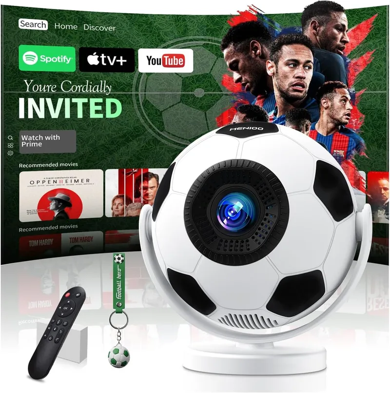 MENIOO ▫️ [Aplicações integradas e Projeção de Futebol 2026] Mini-projetor com suporte para 4K 1280P, Wi-Fi 6 e Bluetooth 5.4, correção automática de distorção trapezoidal, rotação de 360°, portátil, compatível com HDMI/TV Stick/USB - Branco