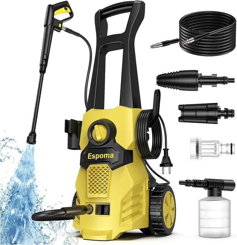 Espoma ▫️ Pulverizador de alta pressão, 120 bar, 380 l/h, área de trabalho 30 m²/h, ideal para casa, jardim e automóvel - inclui mangueira de 7 m, bomba de alumínio, raio de ação de 12 m