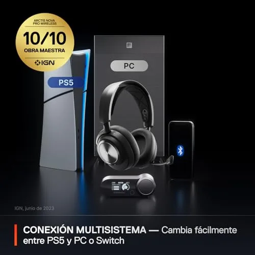SteelSeries ▫️ Arctis Nova Pro Wireless - Auscultadores de jogos sem fios compatíveis com vários sistemas (PC, PS, telemóvel) - Drivers premium - Iman de neodímio - Cancelamento de ruído - ClearCast Gen 2 - Preto 2