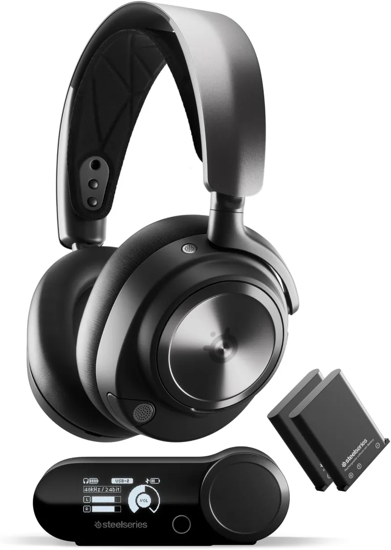 SteelSeries ▫️ Arctis Nova Pro Wireless - Auscultadores de jogos sem fios compatíveis com vários sistemas (PC, PS, telemóvel) - Drivers premium - Iman de neodímio - Cancelamento de ruído - ClearCast Gen 2 - Preto