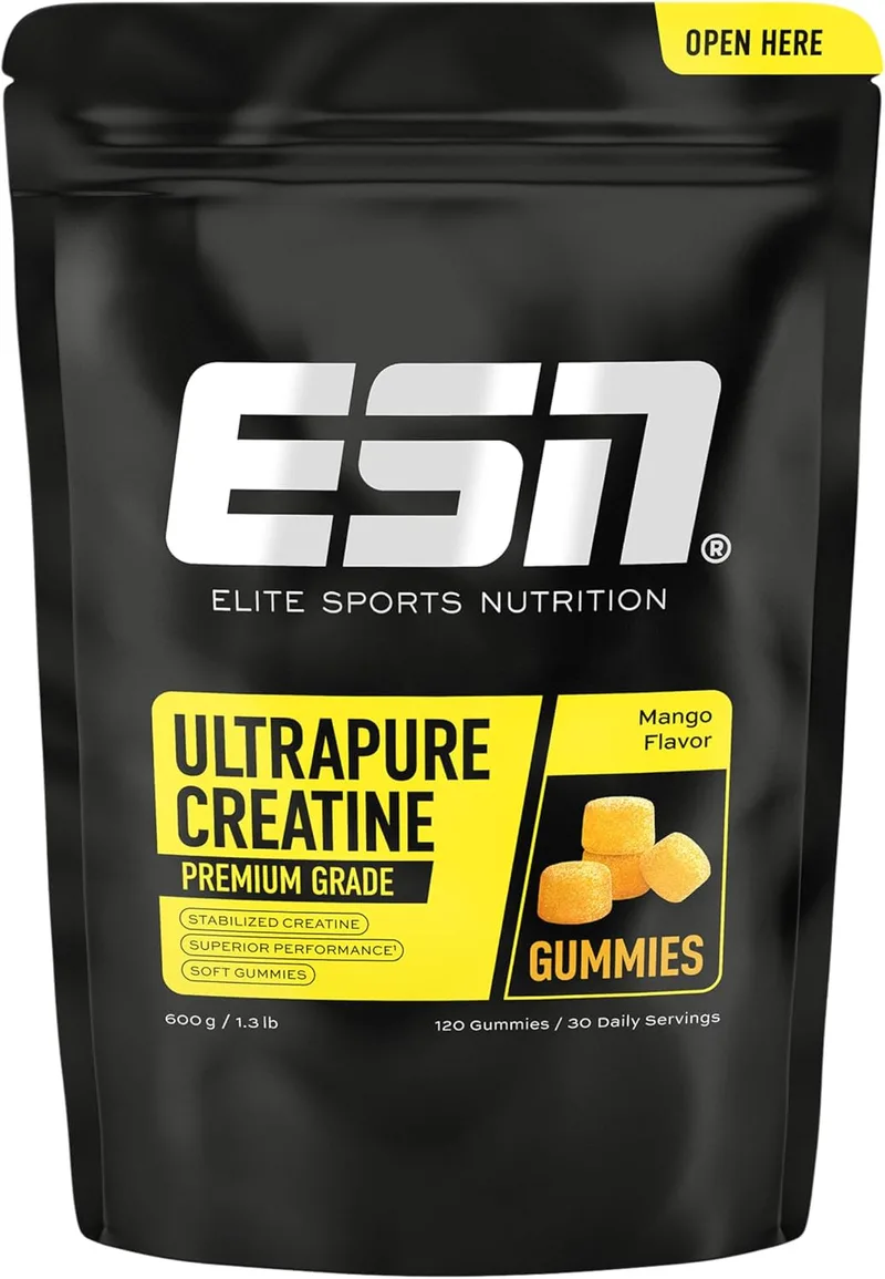 ESN ▫️ Ultrapure Creatine Gummies, 120 gomas, sabor a manga | 30 doses, com 3,4 g de monohidrato de creatina por dose diária