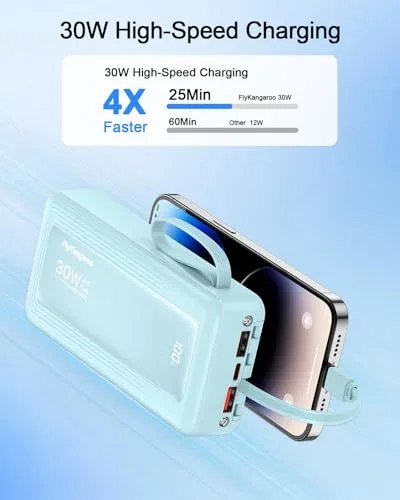 FlyKangaroo ▫️ Powerbank de 27 000 mAh com 4 cabos integrados e função de carregamento rápido USB-C de 30 W 2