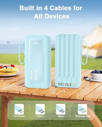 FlyKangaroo ▫️ Powerbank de 27 000 mAh com 4 cabos integrados e função de carregamento rápido USB-C de 30 W 3