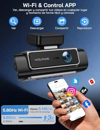 WOLFANG ▫️ 4K Dashcam, Câmara de carro de 610° com 4 canais, Wi-Fi de 5,8 GHz e aplicação, Câmara de carro 4K+1080P×3 com ecrã de 3,39" IPS, Visão Noturna, Gravação em Loop, Sensor G, WDR, Compatível com o Modo de Estacionamento 24H 4