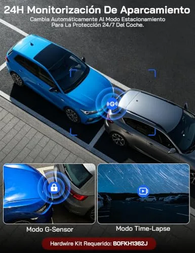 WOLFANG ▫️ 4K Dashcam, Câmara de carro de 610° com 4 canais, Wi-Fi de 5,8 GHz e aplicação, Câmara de carro 4K+1080P×3 com ecrã de 3,39" IPS, Visão Noturna, Gravação em Loop, Sensor G, WDR, Compatível com o Modo de Estacionamento 24H 6