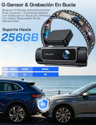 WOLFANG ▫️ 4K Dashcam, Câmara de carro de 610° com 4 canais, Wi-Fi de 5,8 GHz e aplicação, Câmara de carro 4K+1080P×3 com ecrã de 3,39" IPS, Visão Noturna, Gravação em Loop, Sensor G, WDR, Compatível com o Modo de Estacionamento 24H 7