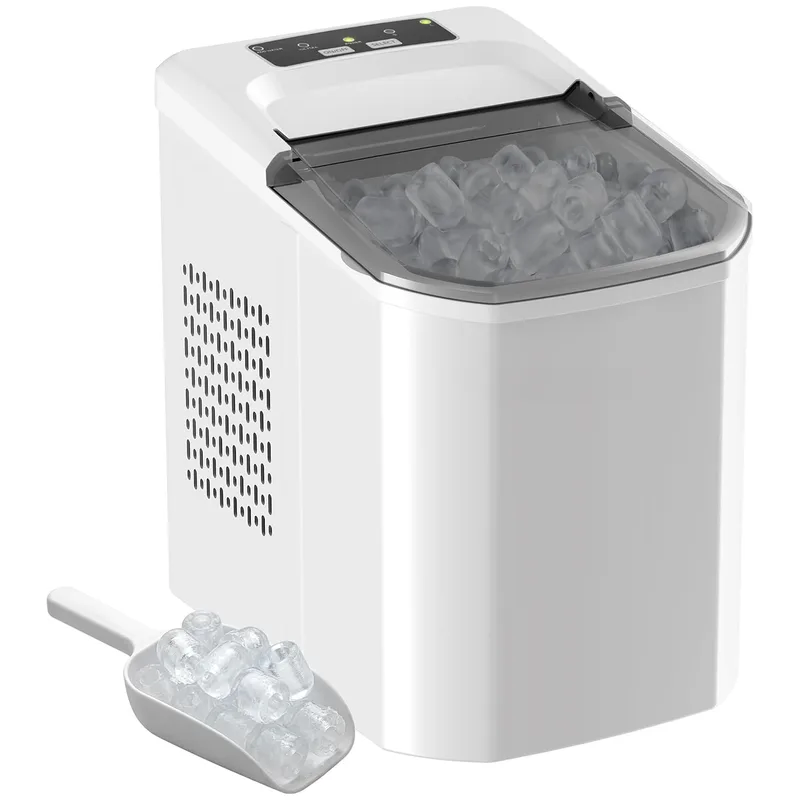 HOMCOM ▫️ Máquina de Gelo, Máquina de Cubos de Gelo com Limpeza Automática, 12 kg/24H, 9 Cubos de Gelo Prontos em 7 Minutos, 2 Tamanhos de Gelo, 1,5L Tanque de Gelo, para Casa, Cozinha, Escritório, Bar, Branco