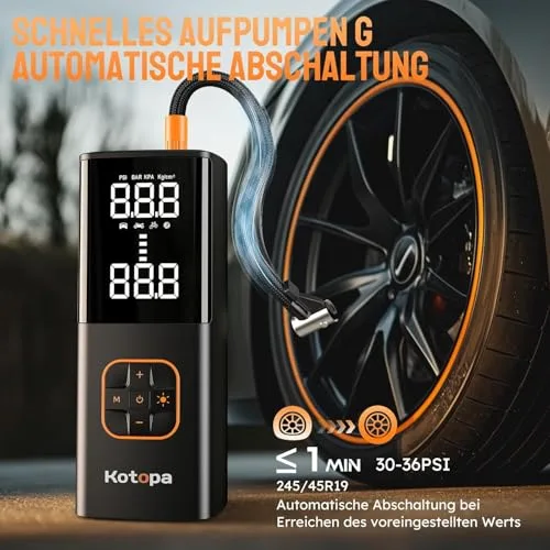 Kotopa ▫️ Bomba de ar elétrica, compressor a bateria de 150 PSI com 4 modos de funcionamento, banco de energia e luz de emergência, paragem automática, bomba de ar a bateria para bicicleta 2