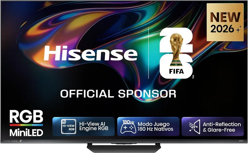 Hisense ▫️ 55UR8S - Smart TV RGB MiniLED de 55 polegadas, Hi-View AI Engine RGB, Modo Jogo com 180 Hz nativos, Antirreflexo e sem brilho, Som envolvente 2.1.2, IMAX Enhanced, Dolby Vision IQ, HDR10+