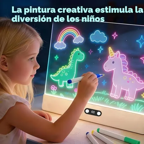 Anmossi ▫️ Quadro LED recarregável, 35 x 26 cm. Quadro LED luminoso para escrever para crianças, 8 cores, 3 modos de iluminação, apagável, quadro mágico acrílico, presente criativo para crianças – Branco 5