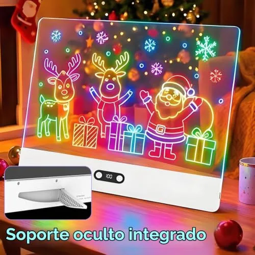 Anmossi ▫️ Quadro LED recarregável, 35 x 26 cm. Quadro LED luminoso para escrever para crianças, 8 cores, 3 modos de iluminação, apagável, quadro mágico acrílico, presente criativo para crianças – Branco 6