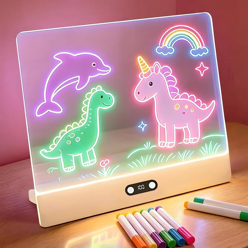 Anmossi ▫️ Quadro LED recarregável, 35 x 26 cm. Quadro LED luminoso para escrever para crianças, 8 cores, 3 modos de iluminação, apagável, quadro mágico acrílico, presente criativo para crianças – Branco