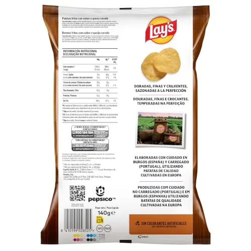 Lay's ▫️ Lay’s Queijo Curado 140 g, Batatas fritas com sabor intenso a queijo, Snack estaladiço para partilhar 2