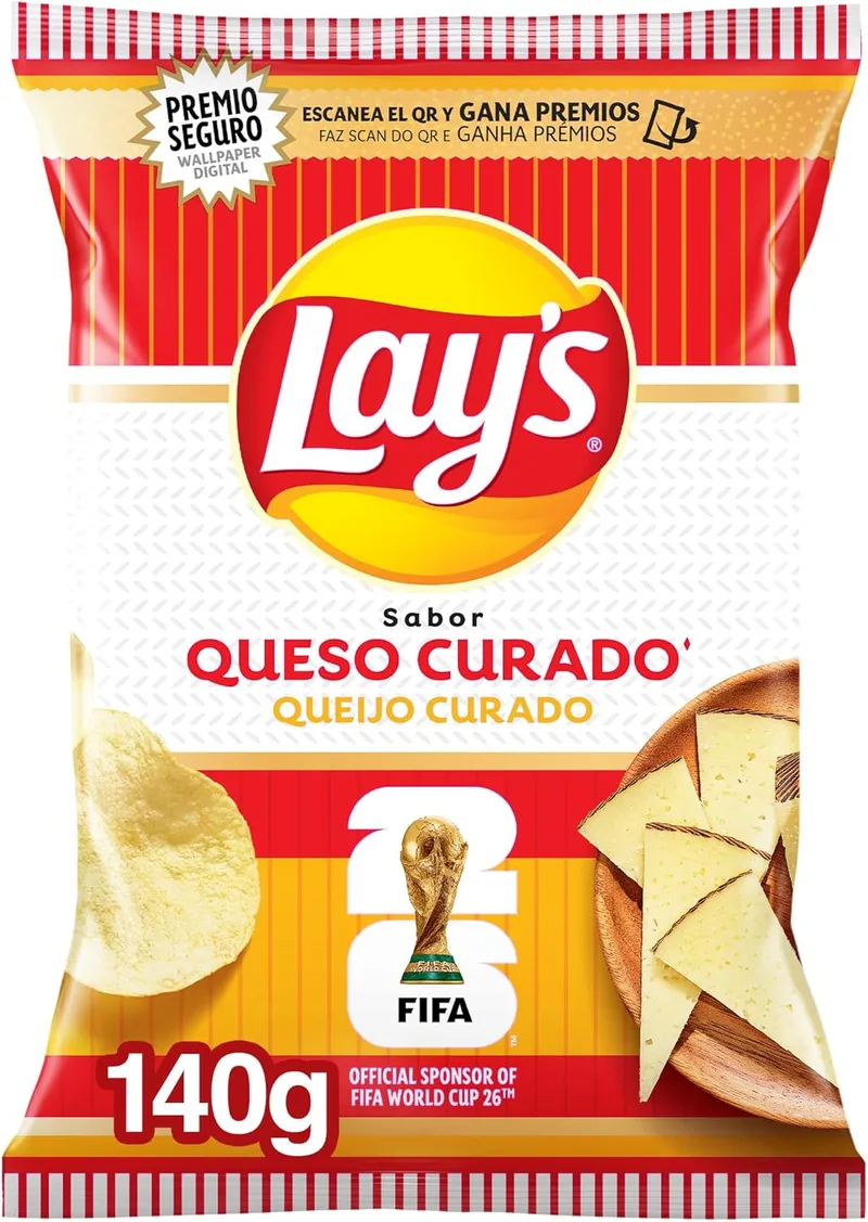 Lay's ▫️ Lay’s Queijo Curado 140 g, Batatas fritas com sabor intenso a queijo, Snack estaladiço para partilhar