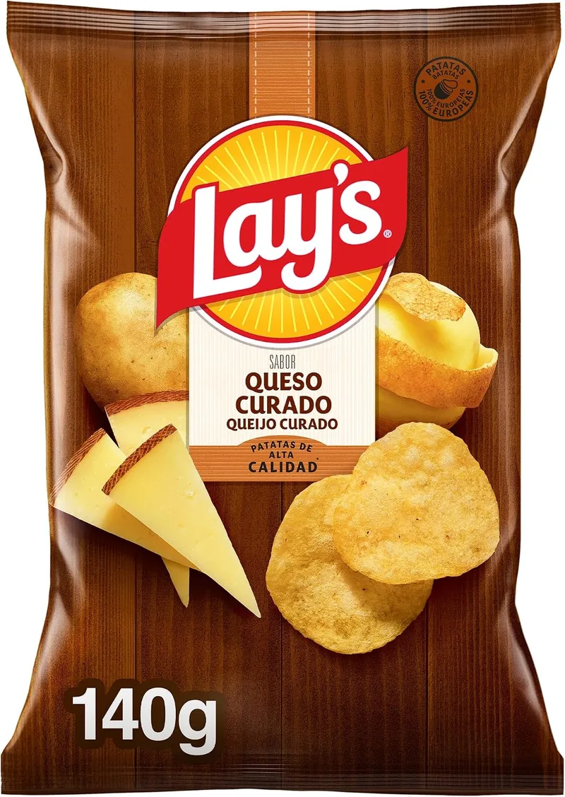 Lay's ▫️ Lay’s Queijo Curado 140 g, Batatas fritas com sabor intenso a queijo, Snack estaladiço para partilhar