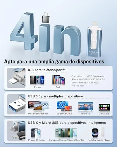 GNASEET ▫️ 256 GB de memória externa para telemóveis e dispositivos Android, USB 3.0, azul 3