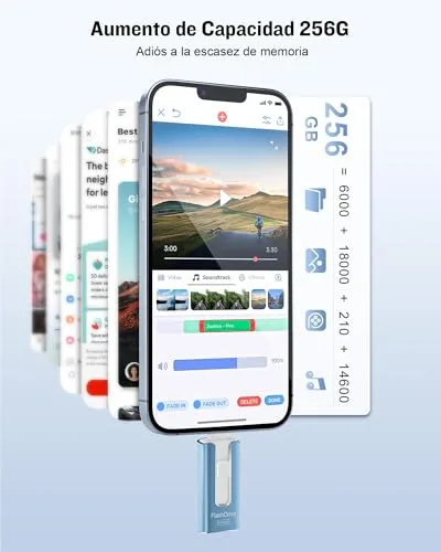 GNASEET ▫️ 256 GB de memória externa para telemóveis e dispositivos Android, USB 3.0, azul 6
