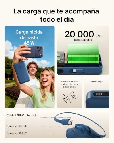 Belkin ▫️ Bateria externa UltraCharge de 20 000 mAh com cabo USB-C e ecrã - Azul 2