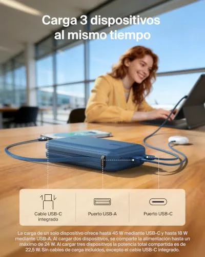 Belkin ▫️ Bateria externa UltraCharge de 20 000 mAh com cabo USB-C e ecrã - Azul 3