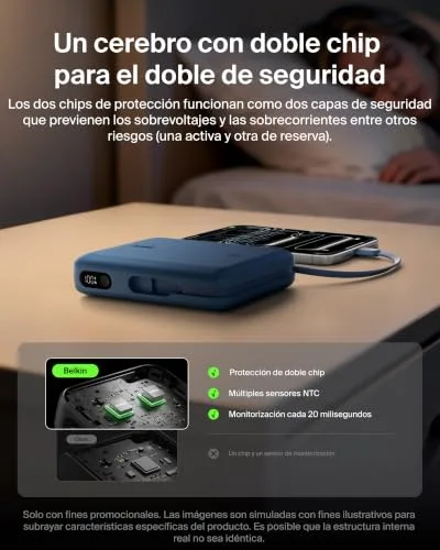 Belkin ▫️ Bateria externa UltraCharge de 20 000 mAh com cabo USB-C e ecrã - Azul 4