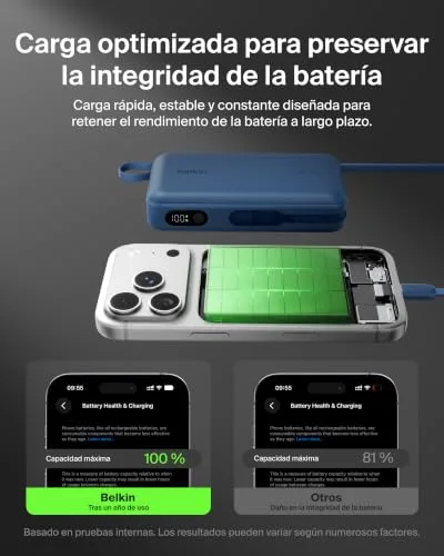 Belkin ▫️ Bateria externa UltraCharge de 20 000 mAh com cabo USB-C e ecrã - Azul 7