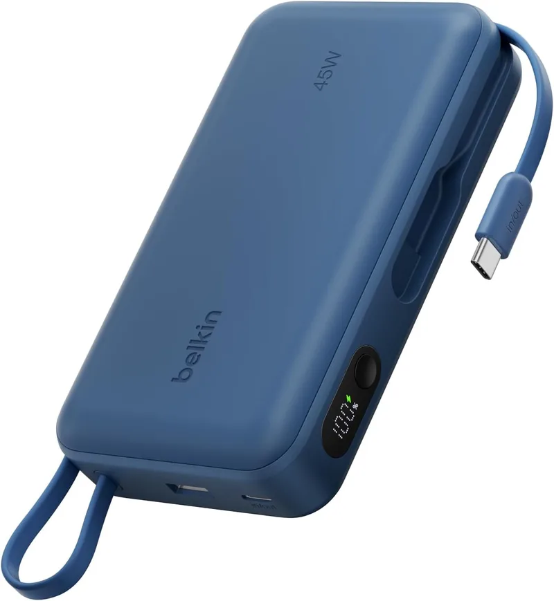 Belkin ▫️ Bateria externa UltraCharge de 20 000 mAh com cabo USB-C e ecrã - Azul