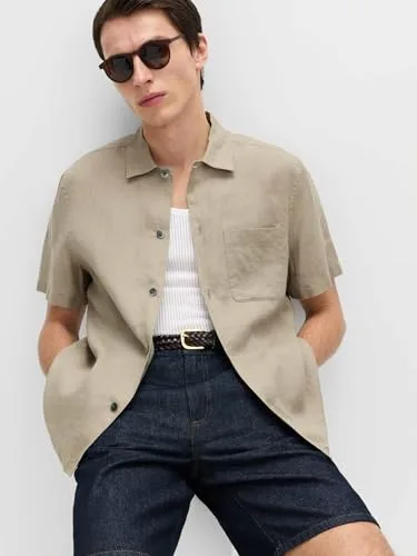 Marks & Spencer ▫️ Camisa de manga curta em linho puro para homem, corte normal, gola clássica, respirável 2