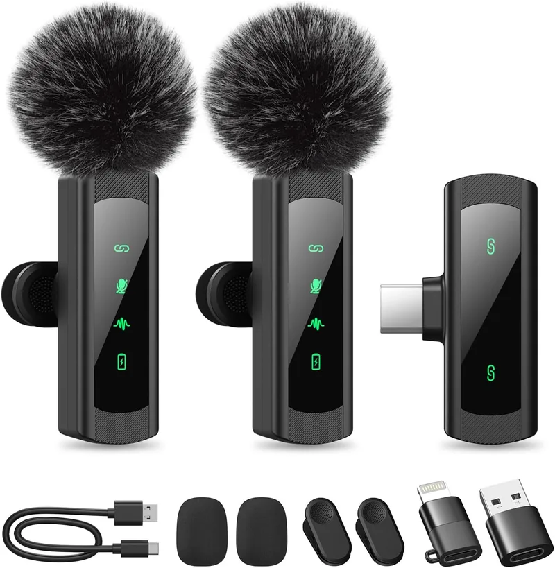 CoolSwan ▫️ Conjunto de 2 microfones sem fios de lapela para iPhone, iPad e Android, microfone com clipe e redução de ruído para gravação de vídeo, Plug & Play, som cristalino, TikTok, YouTube, vlog