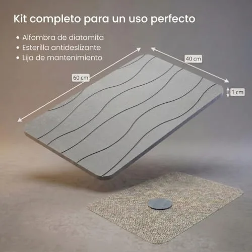 edihome ▫️ Tapete de diatomite para casa de banho, 40 x 60 cm, pedra de secagem rápida, antiderrapante, com lixa, tapete rígido e absorvente, antimofo, para duche e casa de banho (cinzento claro) 2