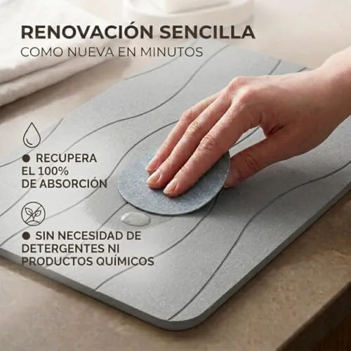 edihome ▫️ Tapete de diatomite para casa de banho, 40 x 60 cm, pedra de secagem rápida, antiderrapante, com lixa, tapete rígido e absorvente, antimofo, para duche e casa de banho (cinzento claro) 6